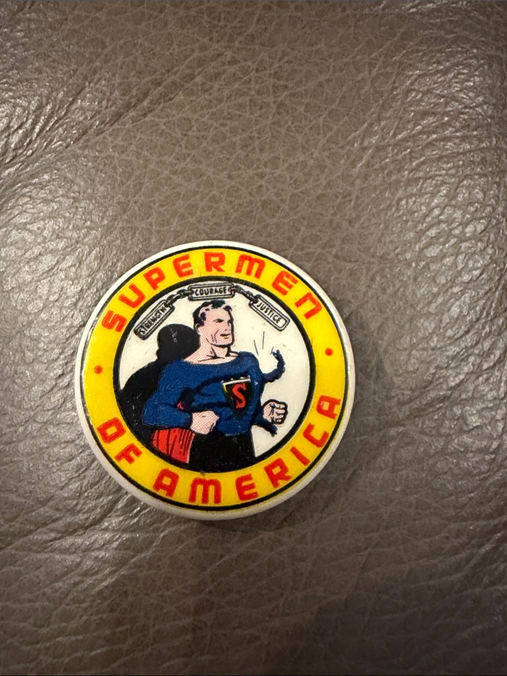 Vintage Supermen of America Pin - Yellow Red Blue
